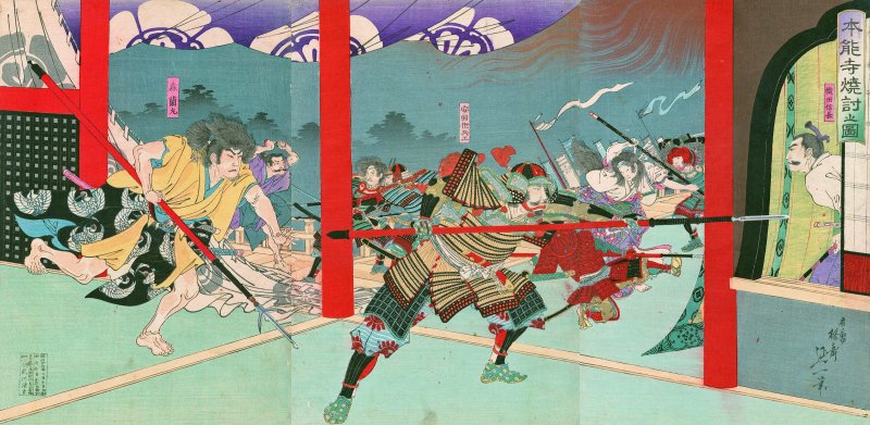 The Honnō-ji incident is a turning point not only in the history of Yasuke but also in that of all of Japan - pictured is a painting by Nobukazu Yosai depicting the incident kept in the city of Nagoya