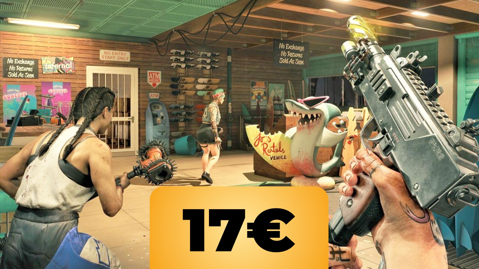 Una visuale in prima persona di Dead Island 2 con il prezzo dell'offerta Amazon