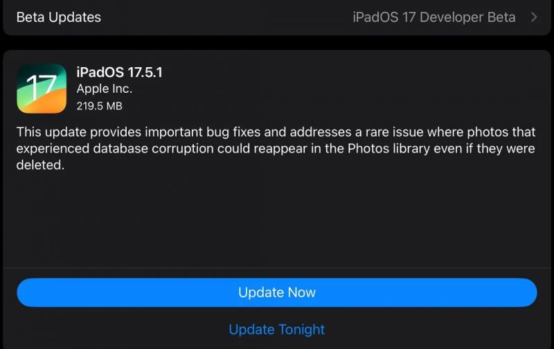 The update in question for iPadOS that fixes the problem.