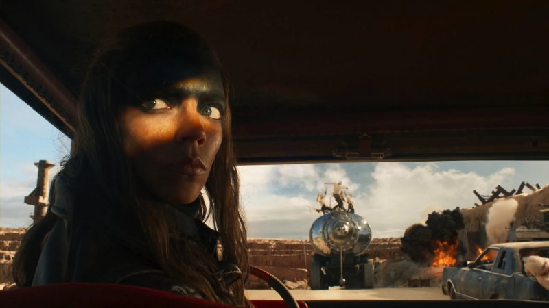 A scene from Furiosa: A Mad Max Saga where Anya Taylor-Joy's eyes can be clearly seen