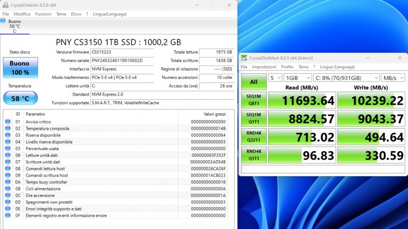 Le prestazioni su CrystalMark di PNY CS3150-HS da 1TB