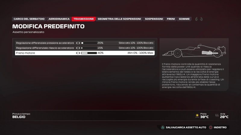Nella modifica dell'assetto della nostra monoposto, in F1 24 possiamo modificare anche l'intensità del freno motore