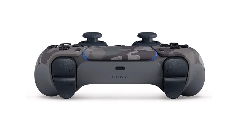 Il controller DualSense per PlayStation 5 visto frontalmente: potete notare i tasti R1, R2, L1, L2