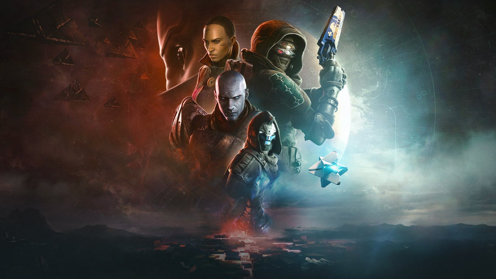 L'artwork ufficiale di Destiny 2: La Forma Ultima che raffigura alcuni dei personaggi principali