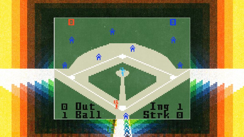 Il campo da gioco molto stilizzato di Major League Baseball, primo videogioco con voce sintetizzata Il campo da gioco molto stilizzato di Major League Baseball, primo videogioco con voce sintetizzata