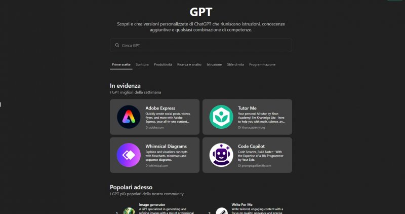 The page dedicated to customized GPTs