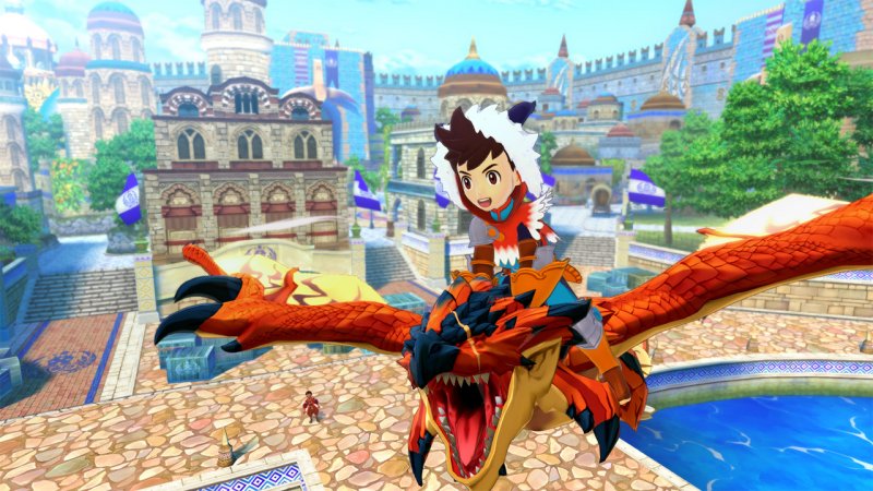 The protagonist of Monster Hunter Stories HD on the back of a Rathalos