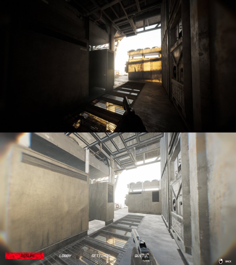 Qui è ancora più evidente come abbassando il dettaglio la visibilità dia un grosso vantaggio