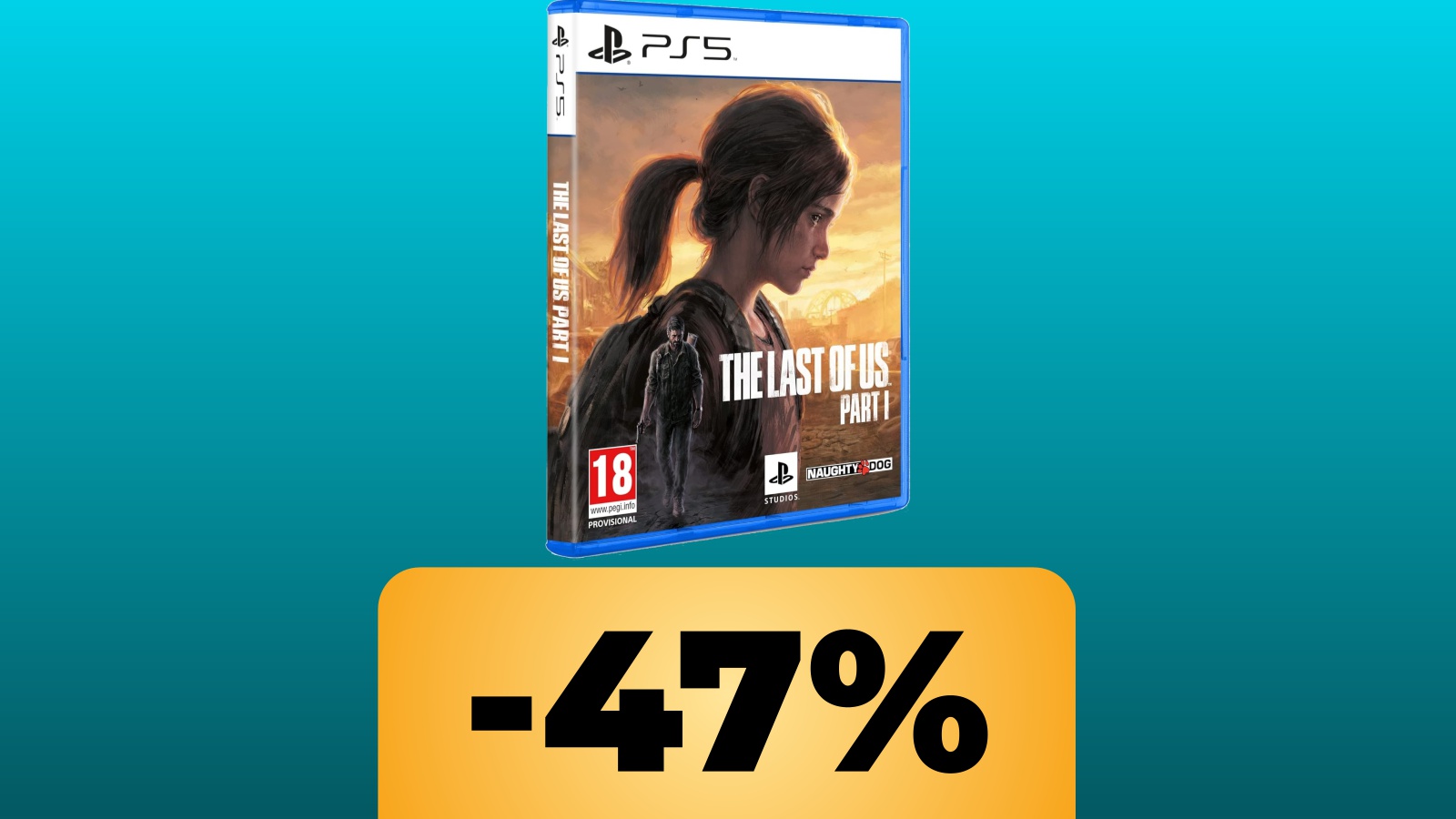 La confezione PS5 di The Last of Us Parte 1 e sotto lo sconto percentuale dell'offerta di Amazon