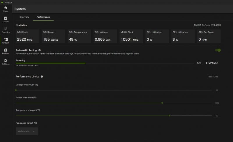 The new NVIDIA App Performance Panel