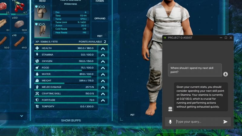 A demo of NVIDIA G-Assist on Ark Survival Ascended