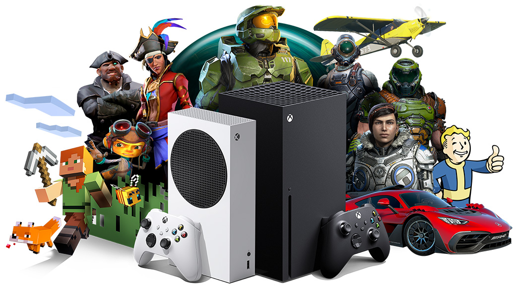 Un'immagine con Xbox Series X, S e varie icone di Microsoft Gaming