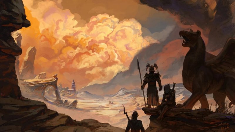 An official artwork from Dragon Age: Dreadwolf that captures a desert landscape