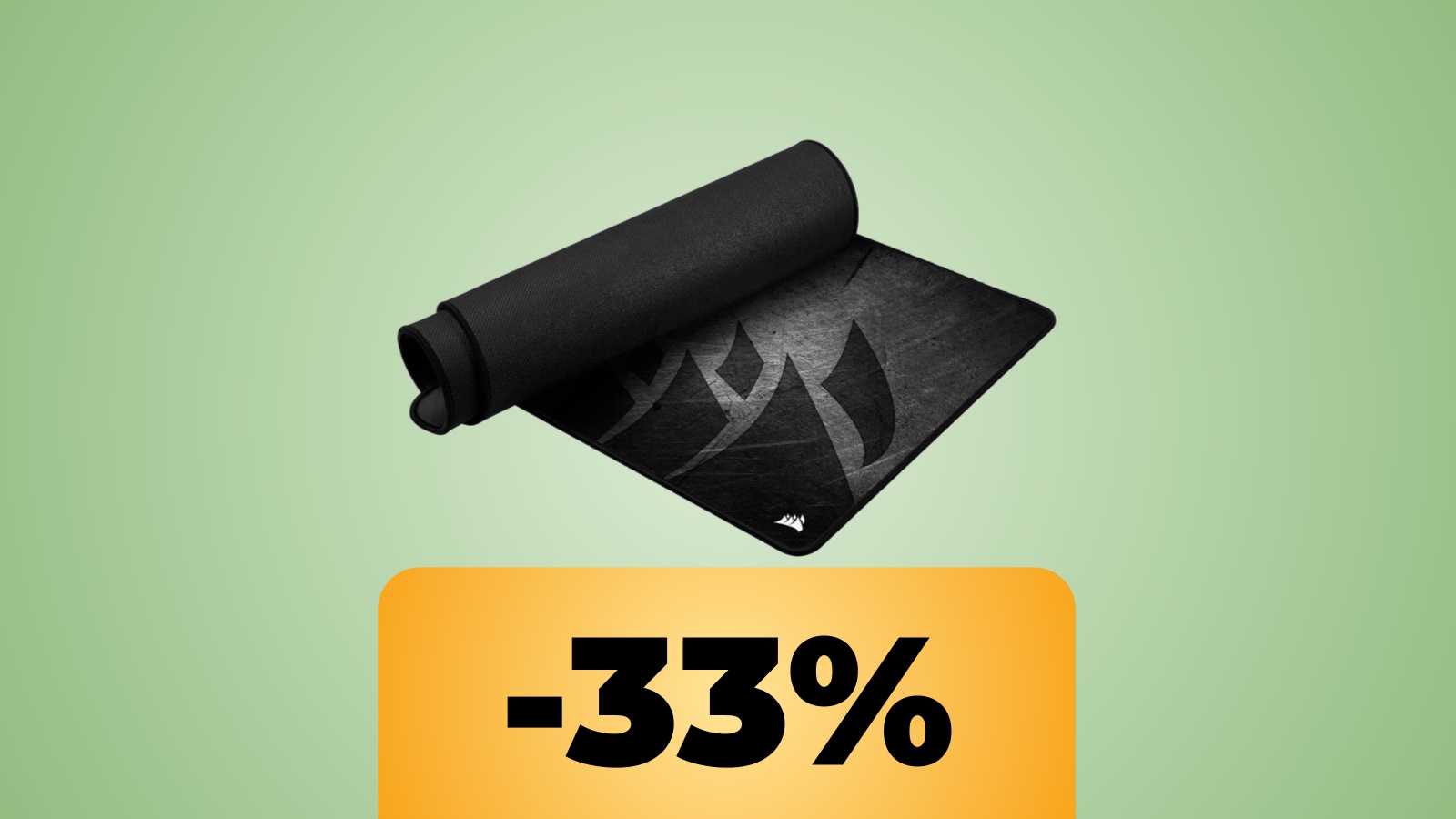 Il tappetino Corsair MM350 PRO con sotto la percentuale di sconto dell'offerta di Amazon