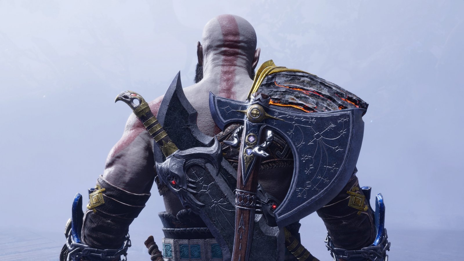 Kratos visto di spalle in God of War Ragnarok