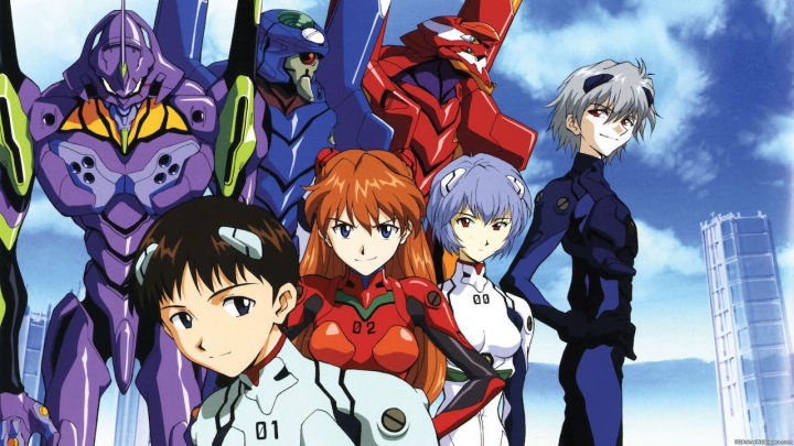 Neon Genesis Evangelion: an illustration with the protagonists