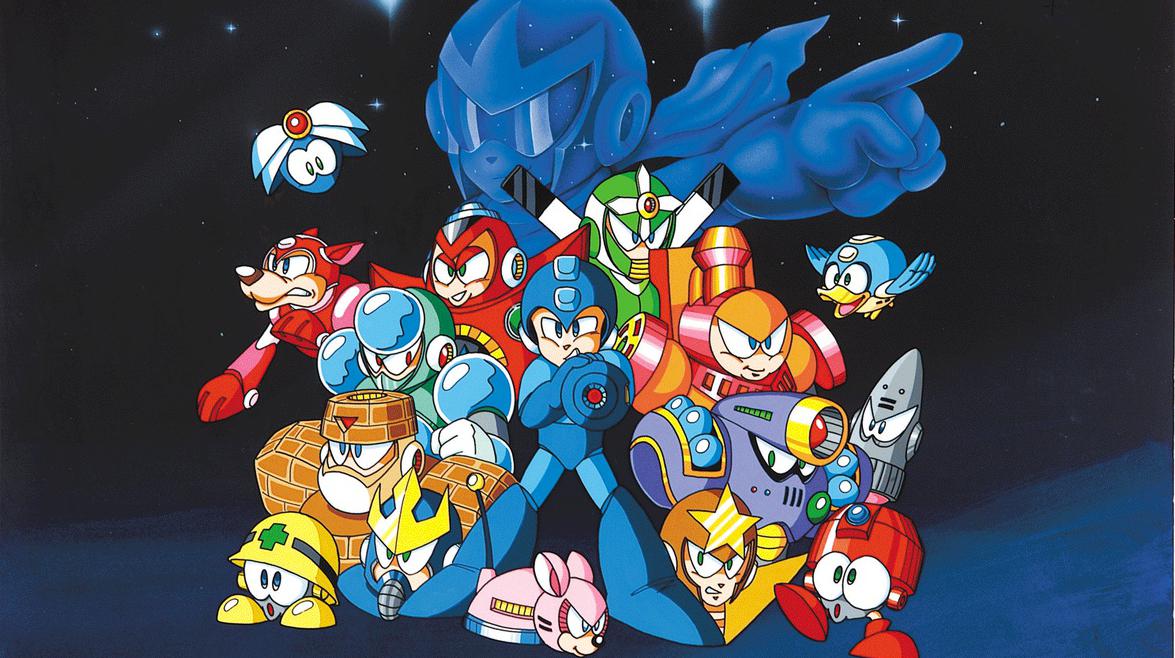 Un'illustrazione con vari personaggi di Mega Man