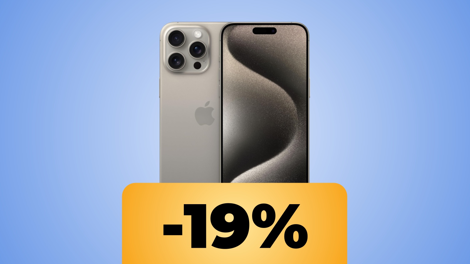 Apple iPhone 15 Pro Max con sotto lo sconto percentuale dell'offerta di Amazon