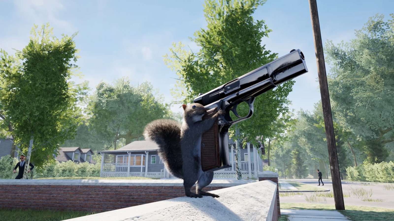 Lo scoiattolo protagonista di Squirrel with a Gun mentre usa una pistola