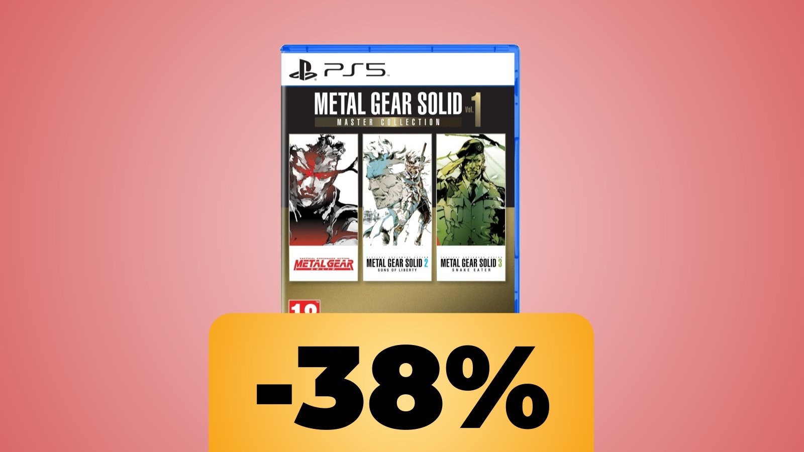La confezione di Metal Gear Solid Master Collection Vol. 1 e sotto la percentuale dello sconto di Amazon
