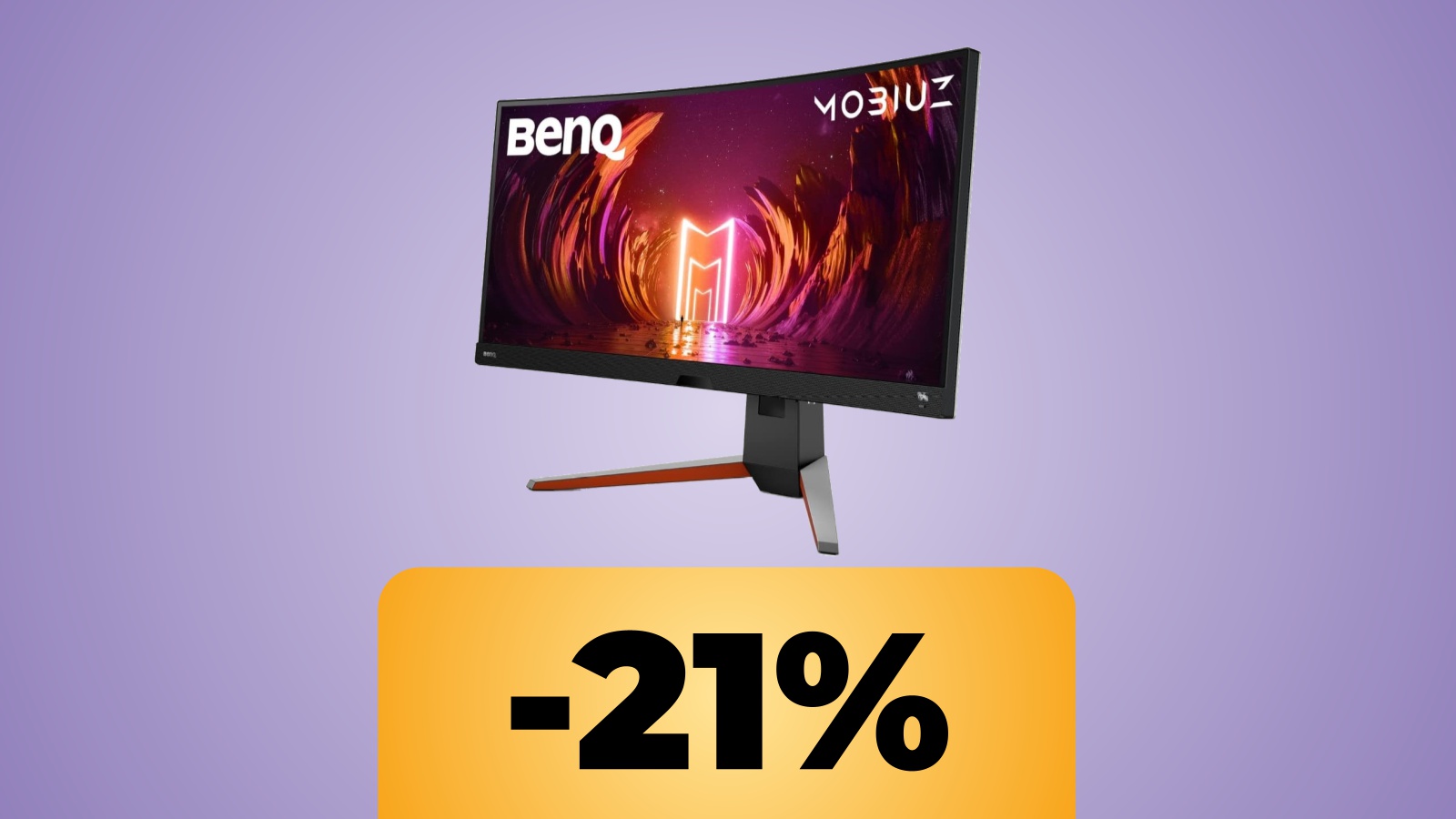 Il monitor BenQ MOBIUZ curvo da 34 pollici Ultrawide in 2K e 144 Hz e sotto la percentuale dello sconto di Amazon