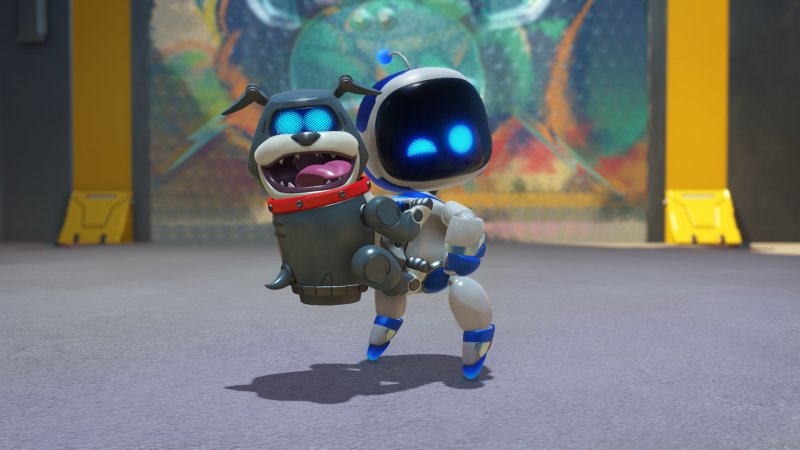Astro Bot e il bizzarro cane in una scena del gioco
