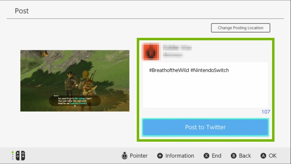 Un'immagine che mostra la pubblicazione di uno screenshot su X tramite Nintendo Switch Un'immagine che mostra la pubblicazione di uno screenshot su X tramite Nintendo Switch