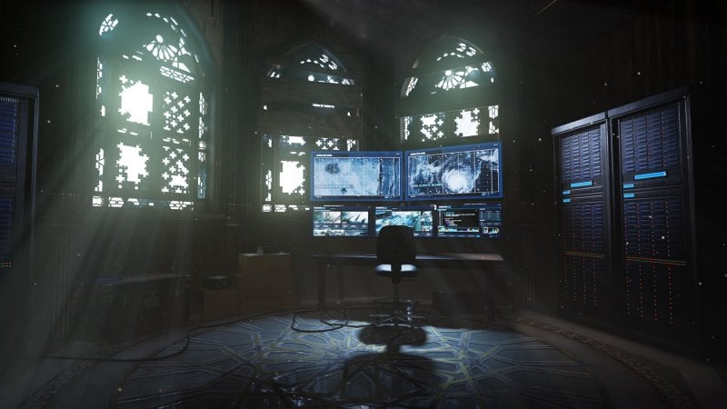 A secret laboratory that showcases the fusion of Middle Eastern technology and architecture in the setting shown in the trailer