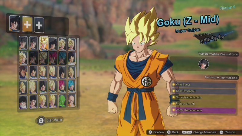 L'interfaccia di selezione dei personaggi di Dragon Ball Sparking! Zero come appare nella demo. Quasi certamente sarà diversa nel gioco finale.