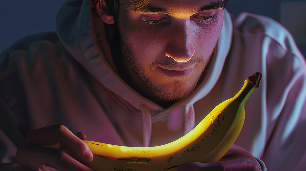 Un uomo contempla una banana
