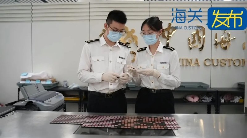 Gli ufficiali della dogana con le cartucce sequestrate