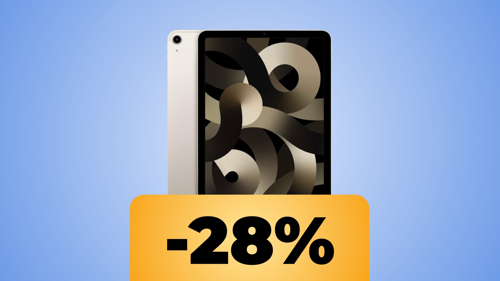 Apple iPad Air e sotto la percentuale dello sconto di Amazon