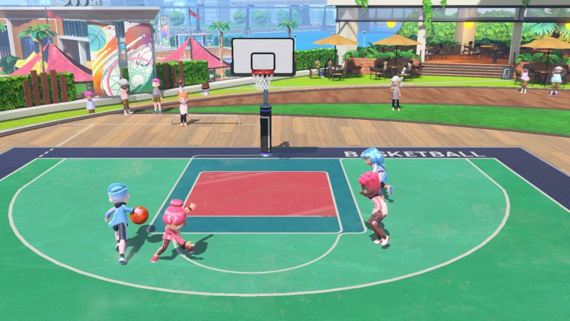 Una partita 2 vs 2 in Nintendo Switch Sports Basket Una partita 2 vs 2 in Nintendo Switch Sports Basket