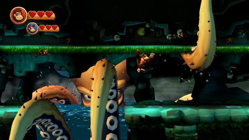 Uno dei livelli con tentacoli di Donkey Kong Country Returns HD Uno dei livelli con tentacoli di Donkey Kong Country Returns HD