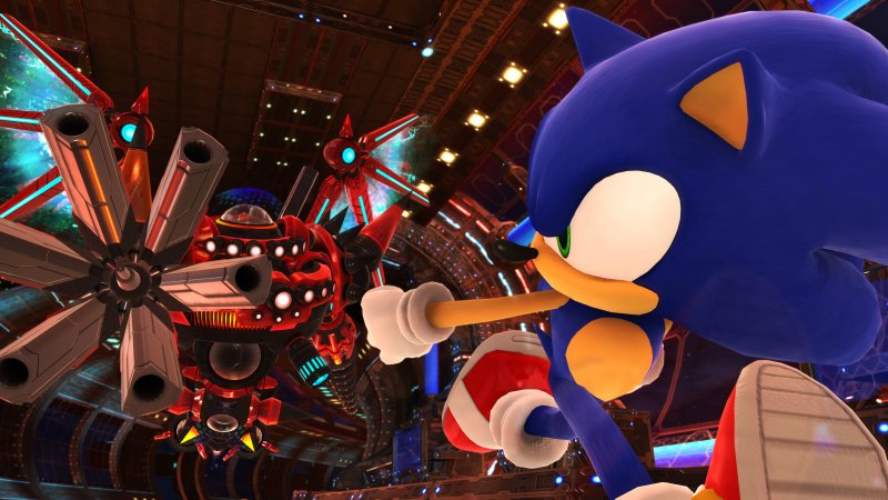 Sonic scappa da un robot in Sonic x Shadow Generations