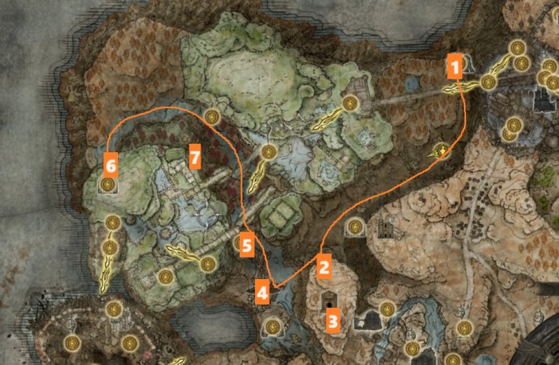 Abbiamo segnato in arancione il sentiero per esplorare la regione