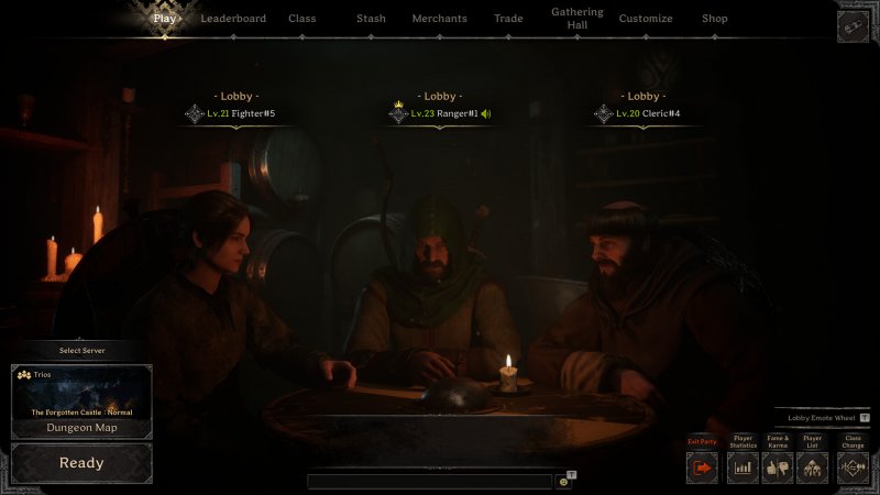 La lobby di Dark and Darker mostra i giocatori che partecipano al gruppo