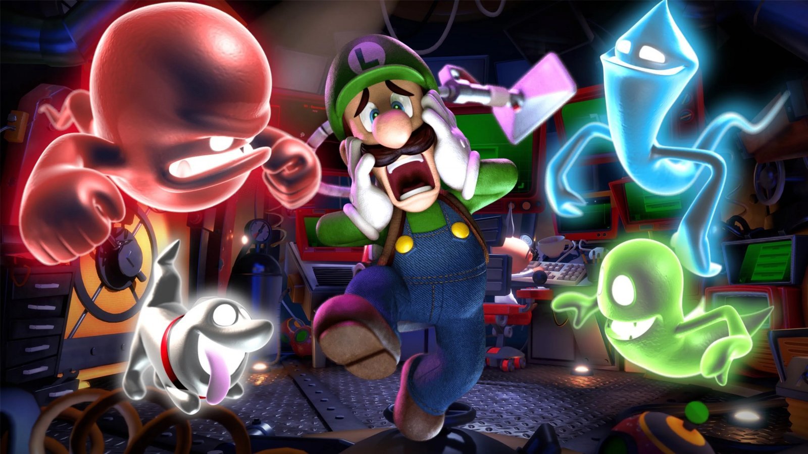 Luigi che apre una porta pauroso, un classico di Luigi's Mansion 2 HD