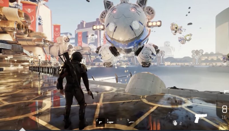 Uno dei futuri possibili di Kingmakers vede il protagonista approdare in una città ultra tecnologica con dirigibili gatto e auto volanti Uno dei futuri possibili di Kingmakers vede il protagonista approdare in una città ultra tecnologica con dirigibili gatto e auto volanti