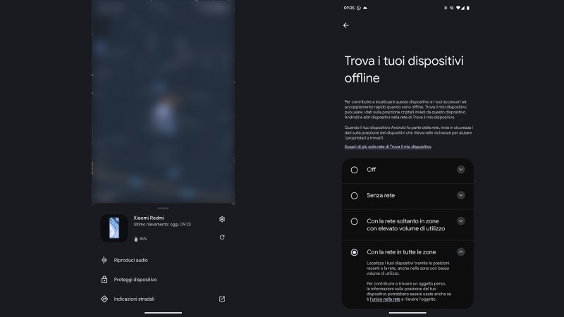 Le impostazioni per provare a migliorare il funzionamento di Trova il mio dispositivo in attesa del fix di Google