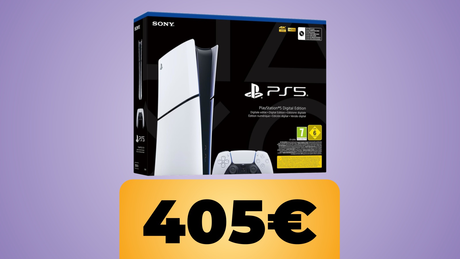 La confezione di PS5 Slim Digital e il prezzo indicato da Amazon