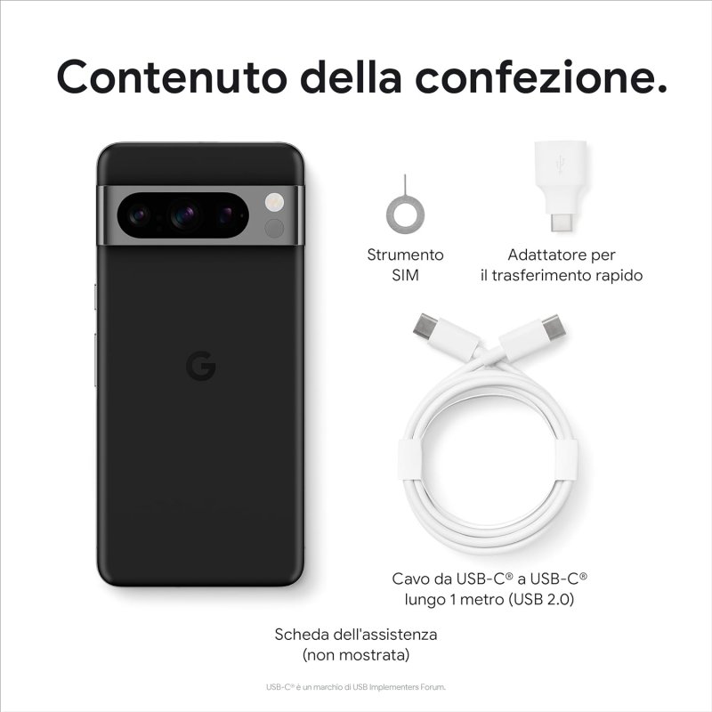 I contenuti della confezione di Google Pixel 8 Pro I contenuti della confezione di Google Pixel 8 Pro