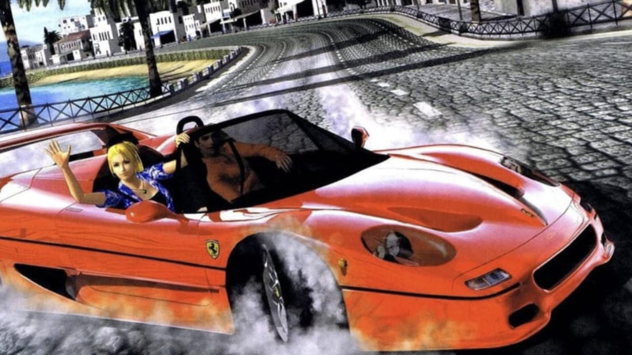 Artwork con ferrari e protagonista tamarro