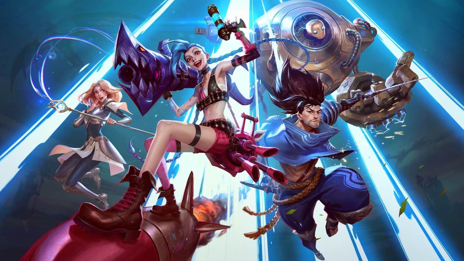 Jinx e altri personaggi di League of Legends in un'illustrazione