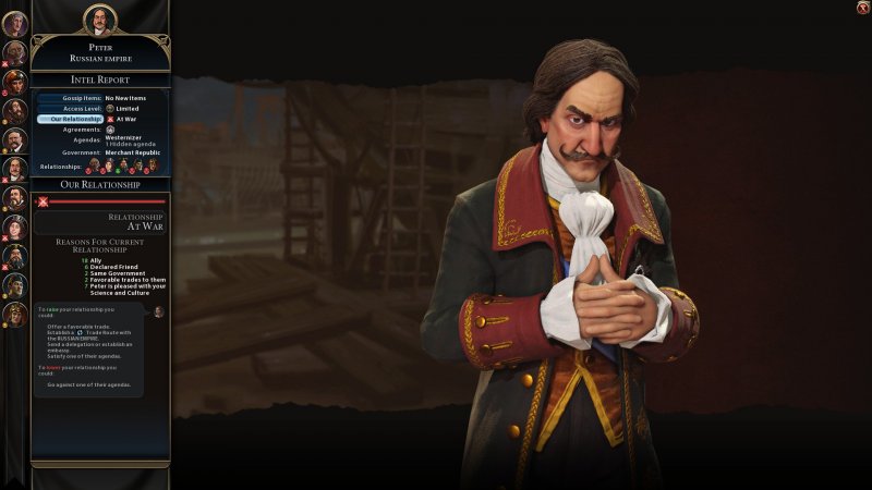La schermata della diplomazia di Civilization 6