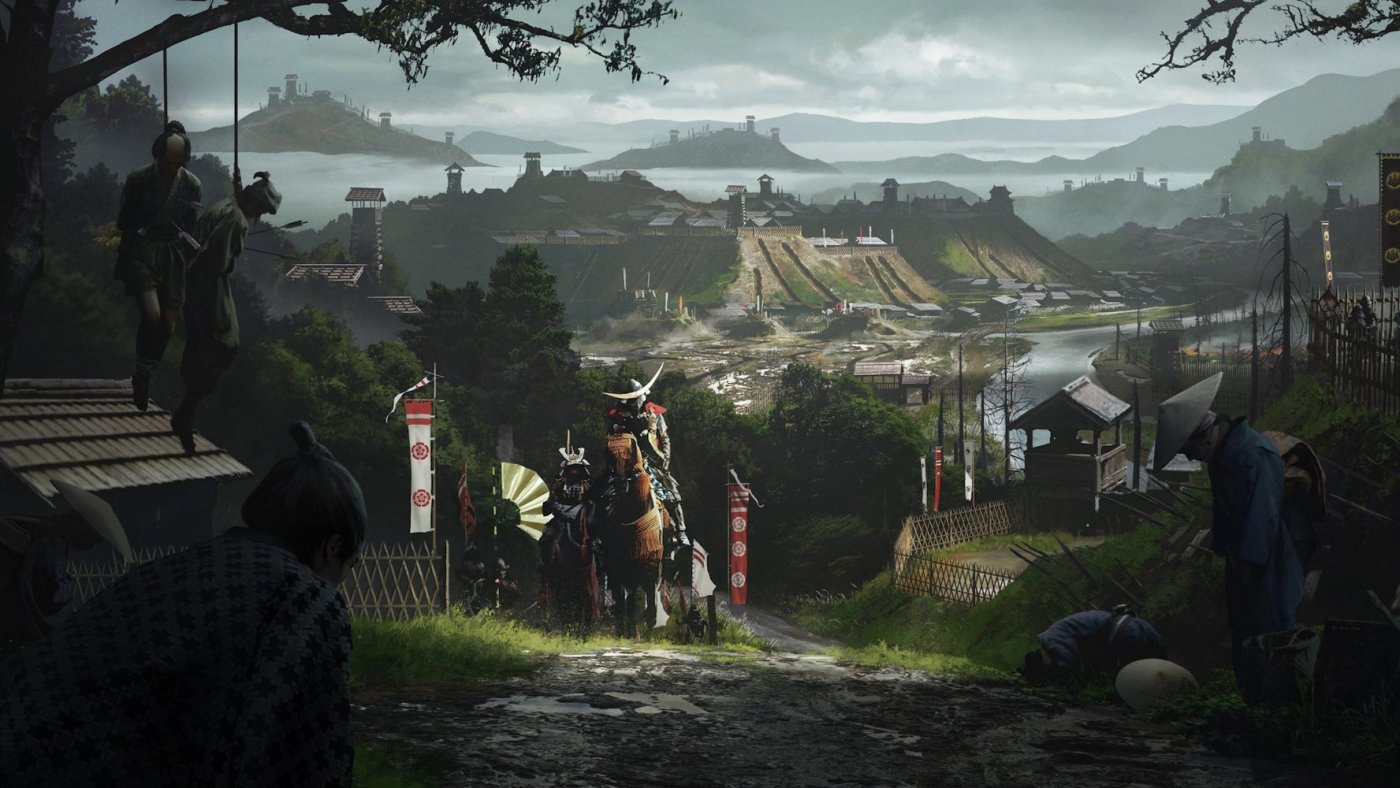 Arte de Assassin's Creed Shadows que contiene la bandera respectiva Arte de Assassin's Creed Shadows que contiene la bandera respectiva