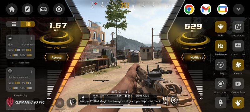 Il classico menù rapido di REDMAGIC 9S Pro con la sua abbondanza di funzioni