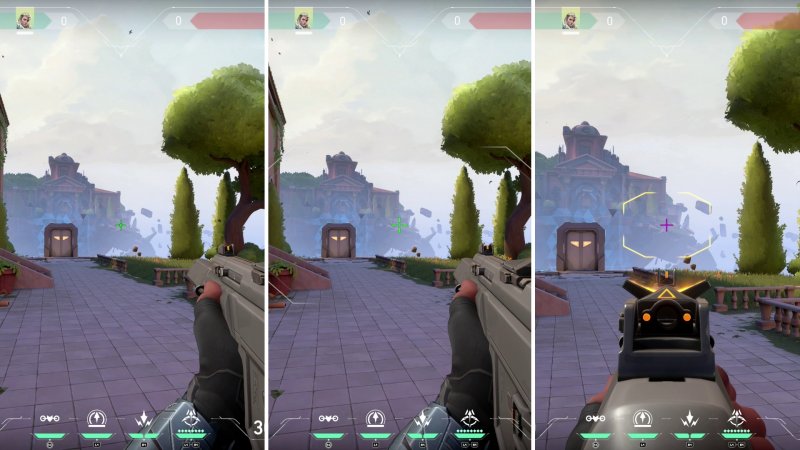 Da sinistra, mira base, concentrazione e mirino di precisione di un Phantom Da sinistra, mira base, concentrazione e mirino di precisione di un Phantom