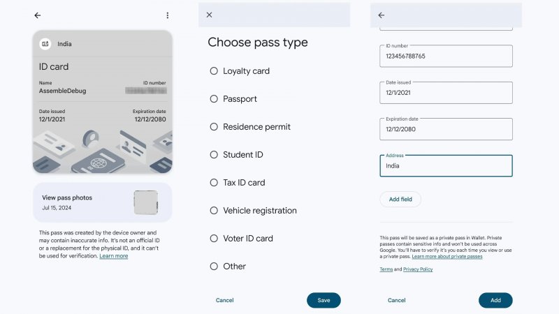 Alcune pagine della nuova sezione 'Tutto il resto' di Google Wallet