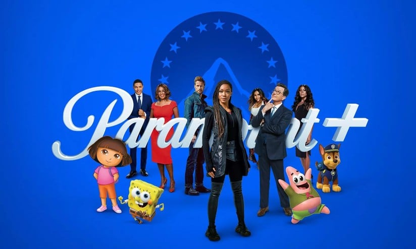 Il logo Paramount+ con qualche personaggio celebre della piattaforma